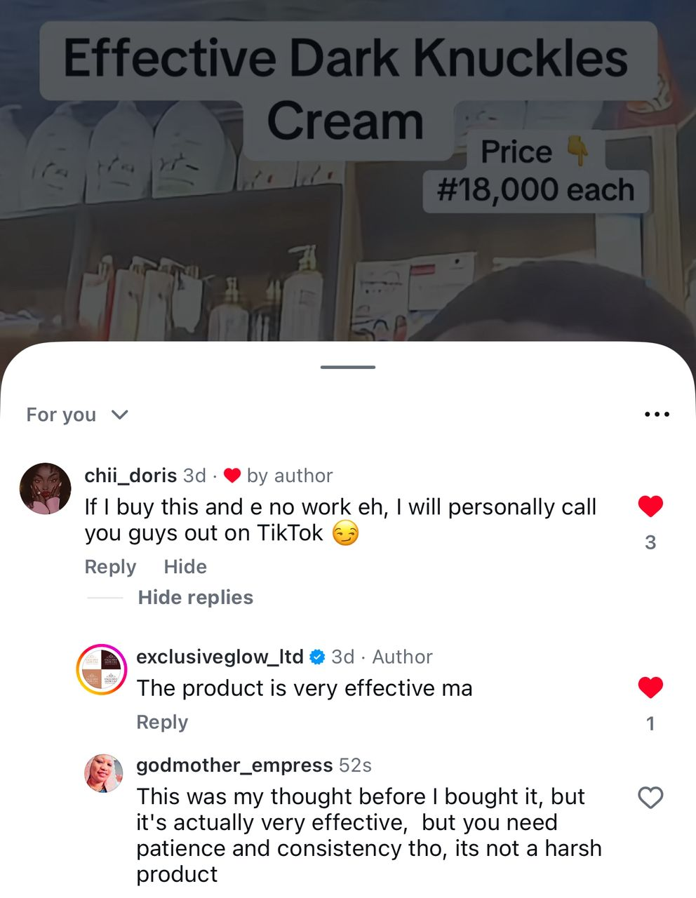 Customer comment about the Exclusive Glow dark knuckles cream